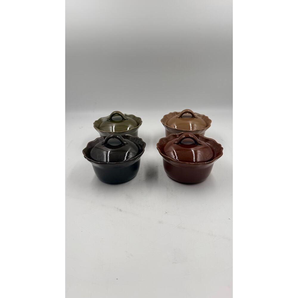 Hearth & Hand Set of 4 6oz Round Ramekins with Ruffled Edge Brown/Red/Green/Tan